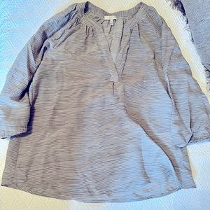 Joie silk blouse 3/4 sleeve flowy grey with white stripe